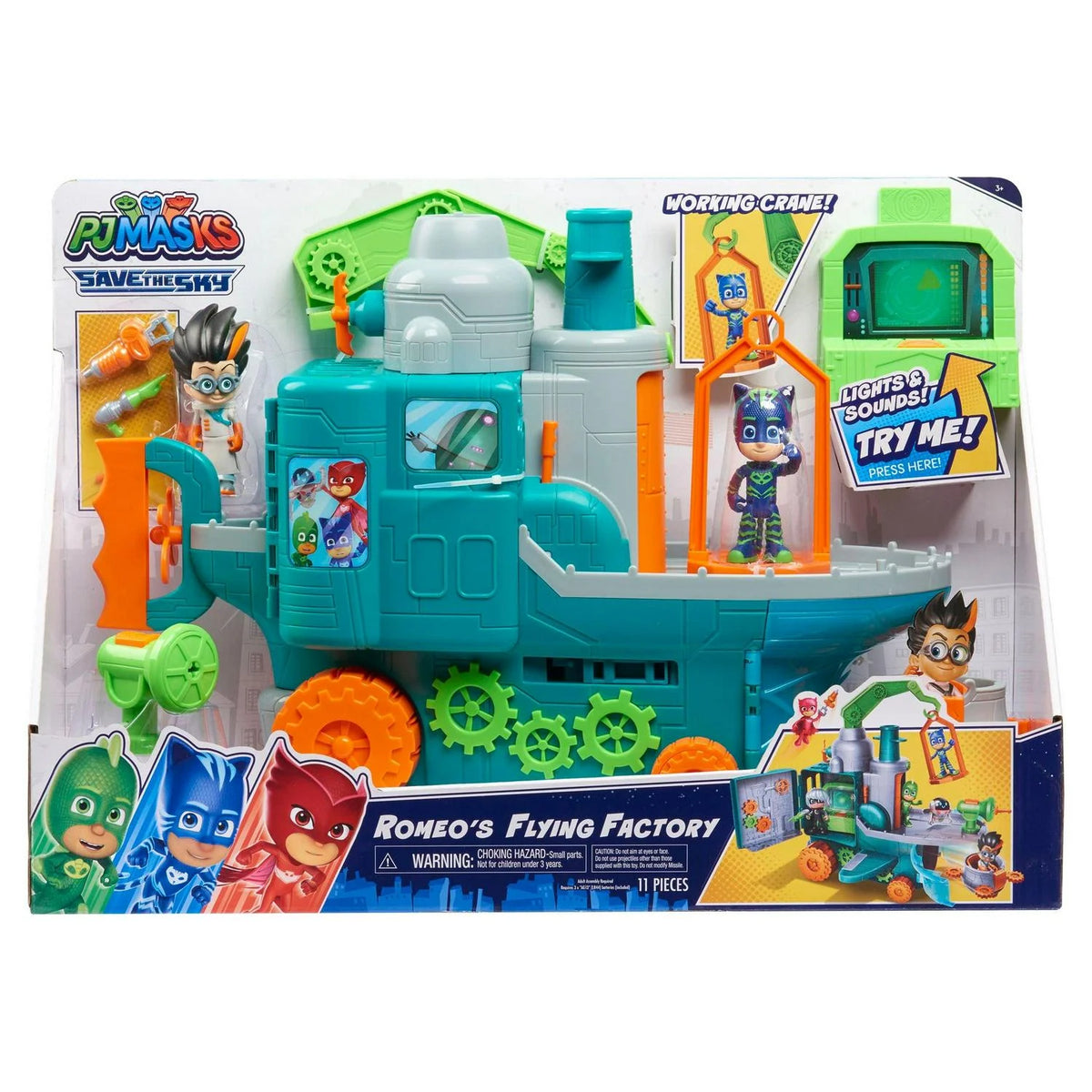 PJ Masks Romeo-s Flying Factory Playset with Lights. Sounds. and Secret Compartment. Kids Toys for Ages 3 Up. Gifts and Presents