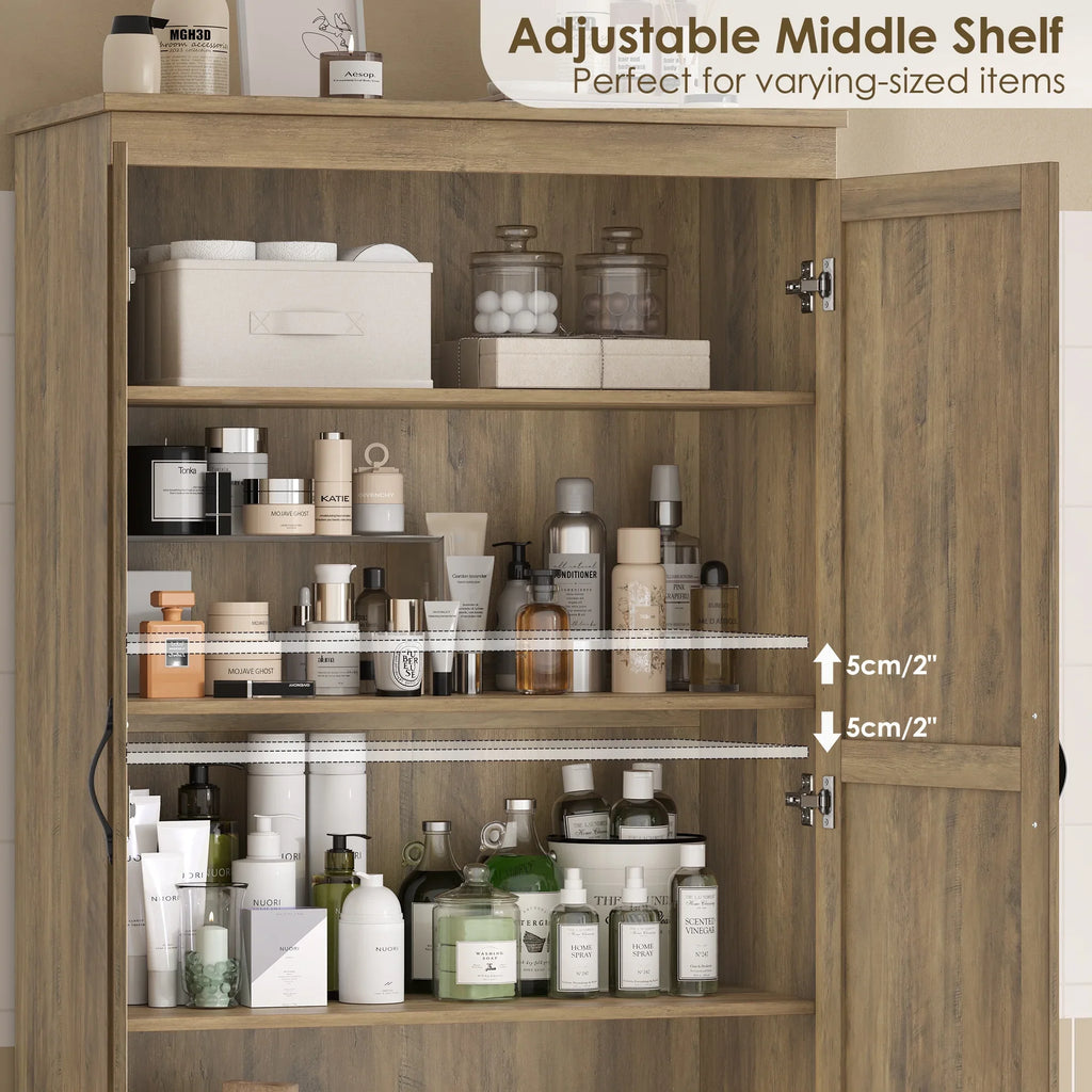 Homfa 70.3"H Bathroom Storage Cabinet, Farmhouse Linen Storage Cabinet with 2 Drawers, White
