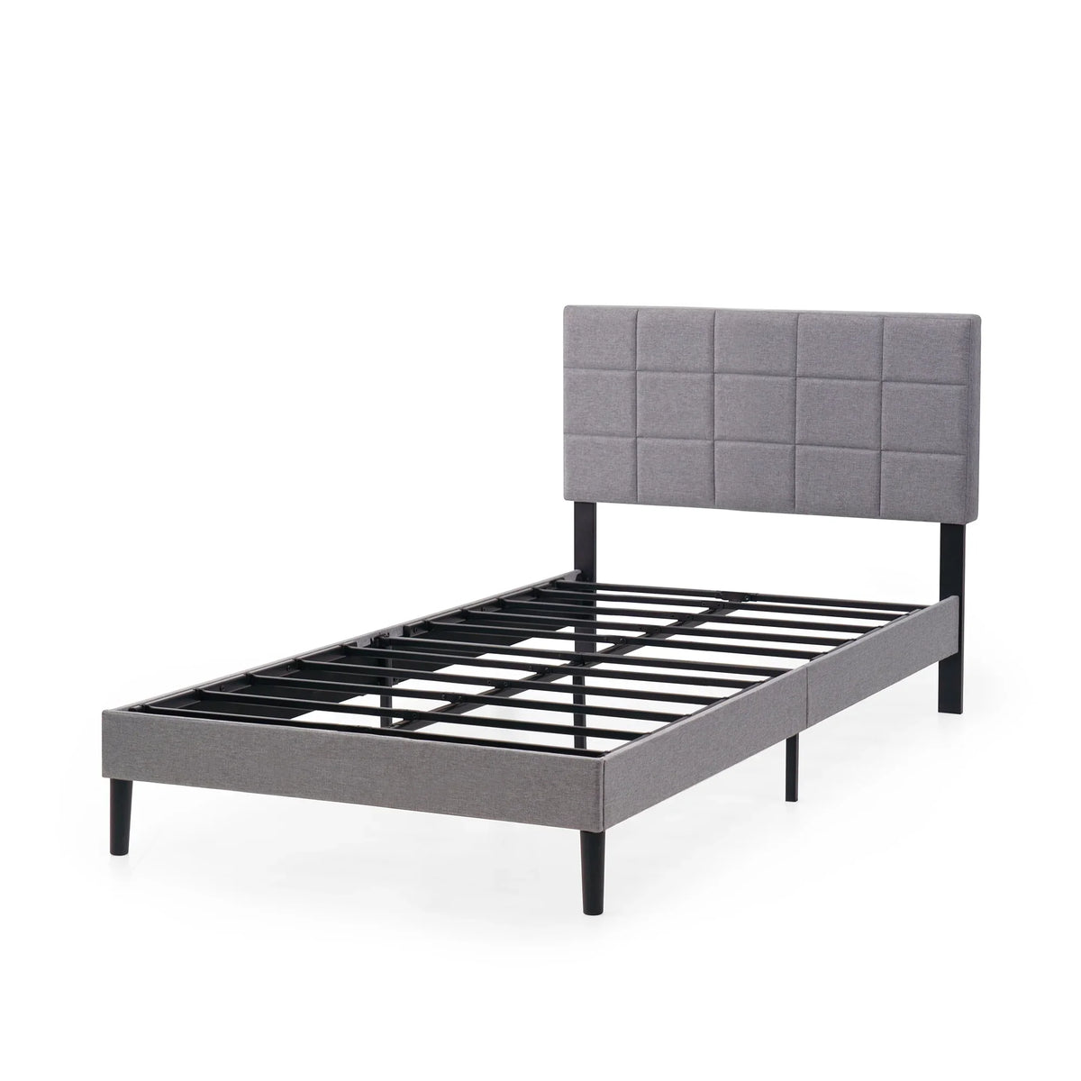 Mainstays Upholstered Platform Bed, No Box Spring Needed, Gray, Queen