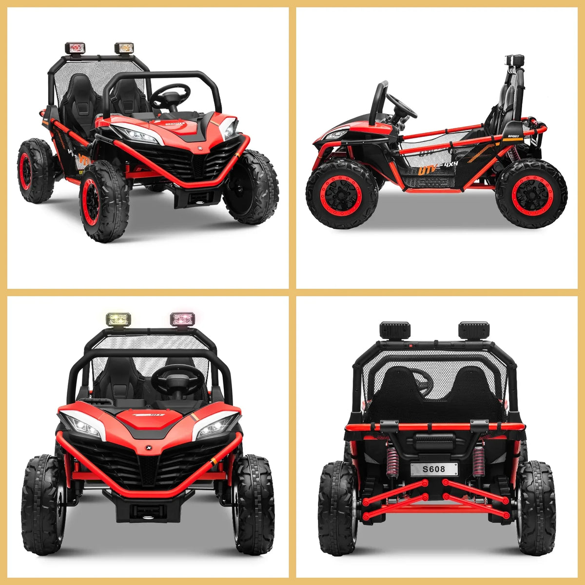 OTTORD 24 V Ride on Car UTV 2 Seater, 2x200W Electric Car Truck with Metal Frame, Brake&Gas Pedal, EVA Tires,3 Speed (Purple Pink)