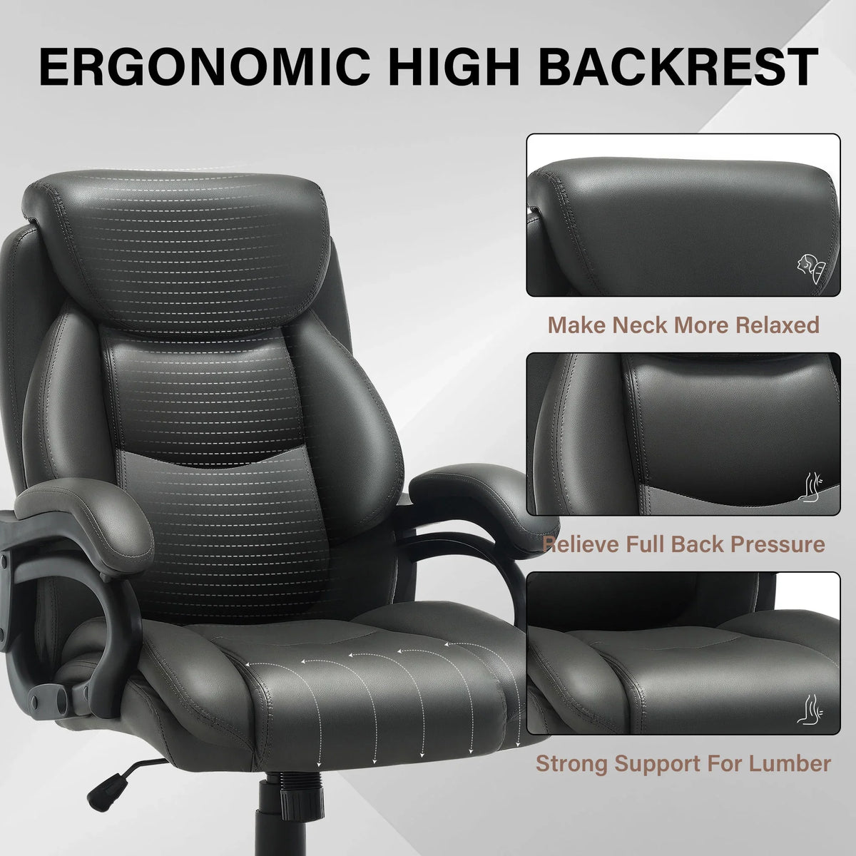 JONPONY Big and Tall Office Chair 500LBS Wide Seat Ergonomic Computer Desk Chair High Back Executive Leather Chair Adjustable Task Chair Lumbar Back Support 8 Hours Heavy Duty Design,Black