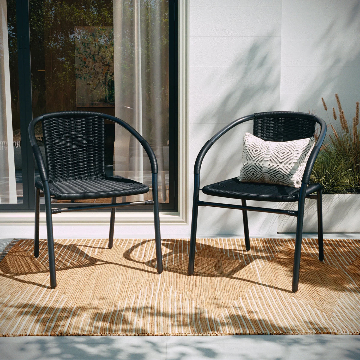 Flash Furniture Lila Indoor/Outdoor Stacking Rattan Patio Chairs, Set of 2, Beige