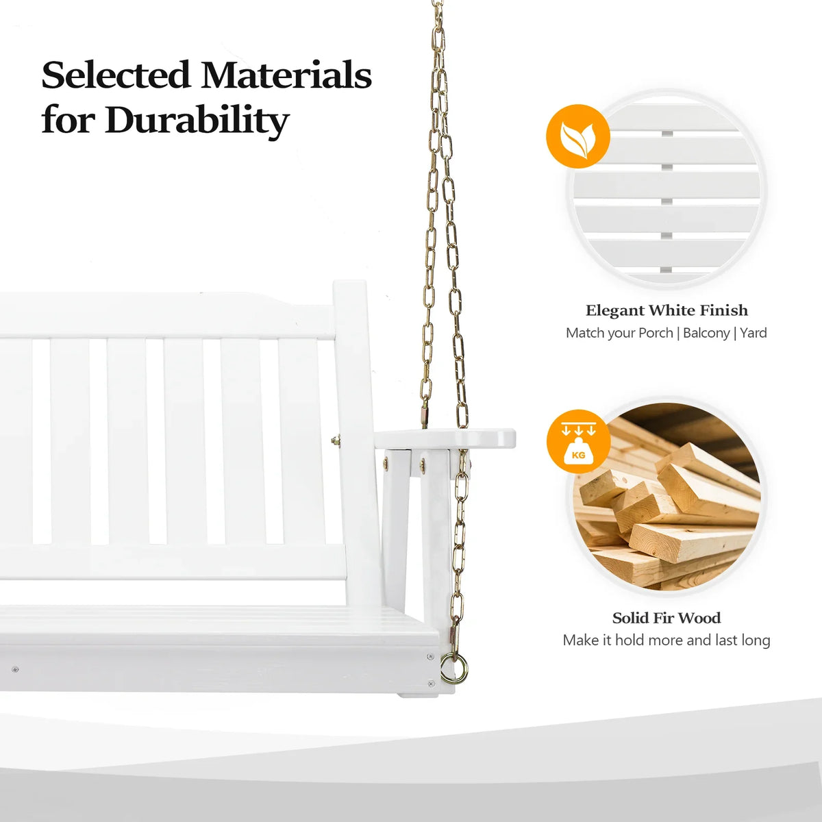VINGLI Heavy Duty 880 LBS 4 FT Patio Wooden Porch Swing with Upgraded Adjustable Chains, Rustic