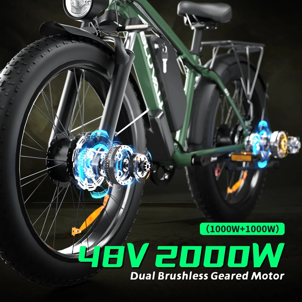 Ebike for Adults, 2000W 26" Fat Tire Electric Bike, 35MPH AWD Dual Motor Mountain Ebike, 48V 22.4AH Battery Dual Hydraulic Brakes