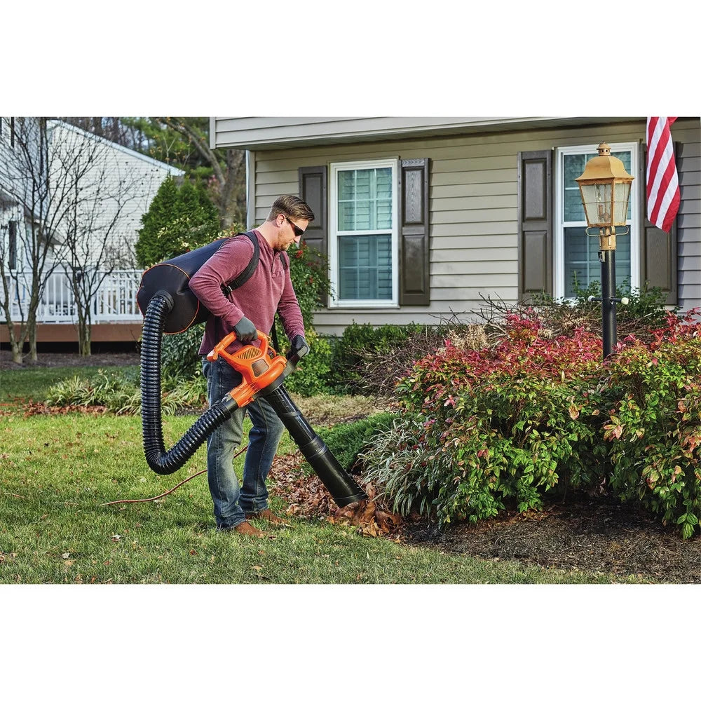 BLACK+DECKER VACPACK 120V/240V 12 Amp Corded 3-in-1 Leaf Blower/Vacuum/Mulcher, (BEBL7000)