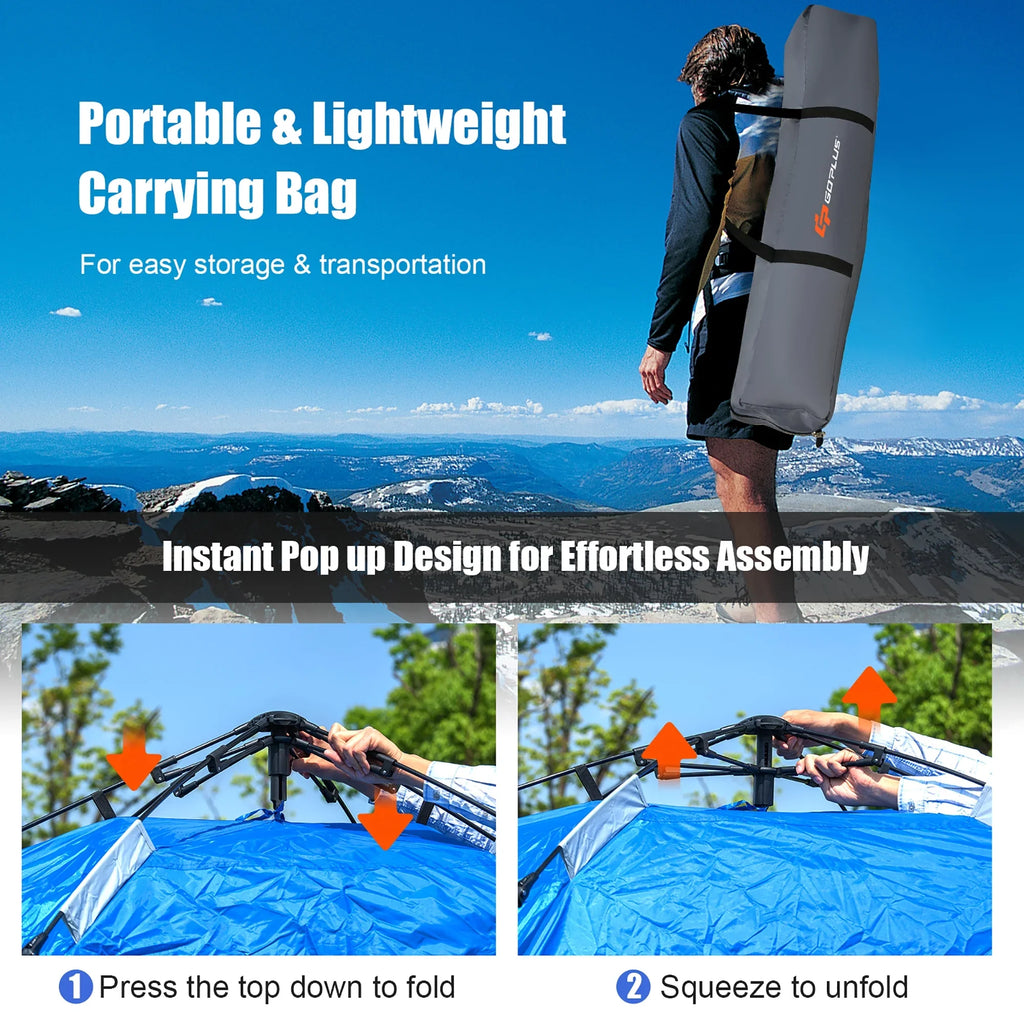 Goplus 4 Person Instant Pop-up Camping Tent 2-in-1 Double-Layer Waterproof Tent Blue