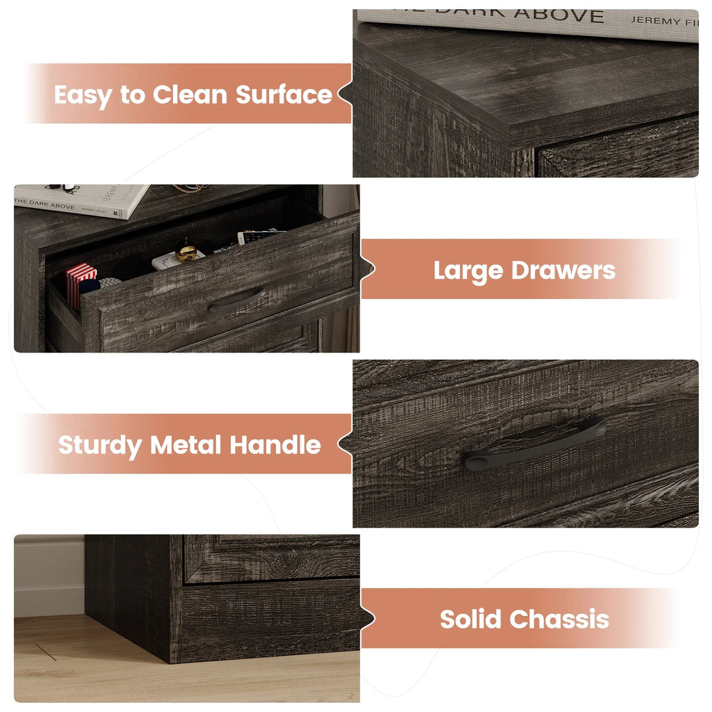 Vabches Farmhouse 5 Drawer Dresser with Metal Handle, Tall Wood Chest of Drawers for Living Room Bedroom,Dark Brown