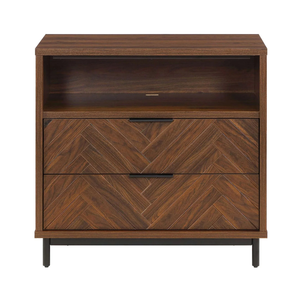 Better Homes & Gardens Wyatt Geo 2-Drawer Nightstand with USB, Walnut Finish