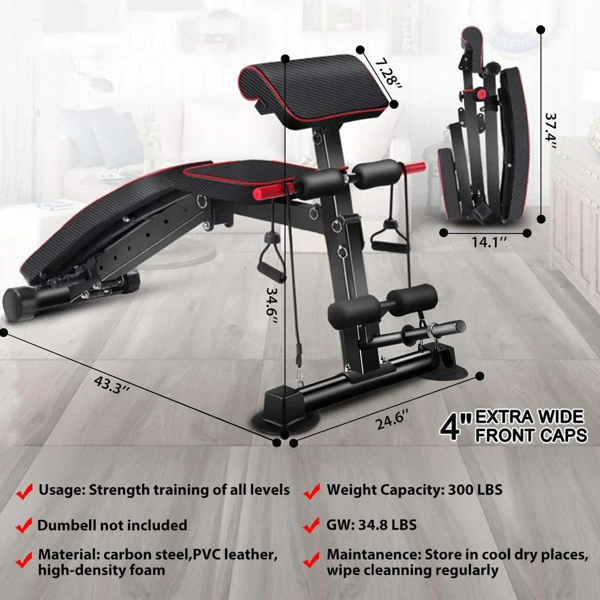 K Kingkang Adjustable Weight Bench Utility Workout Bench for Home Gym,Foldable Incline Decline Benches for Full Body Workout 780LB