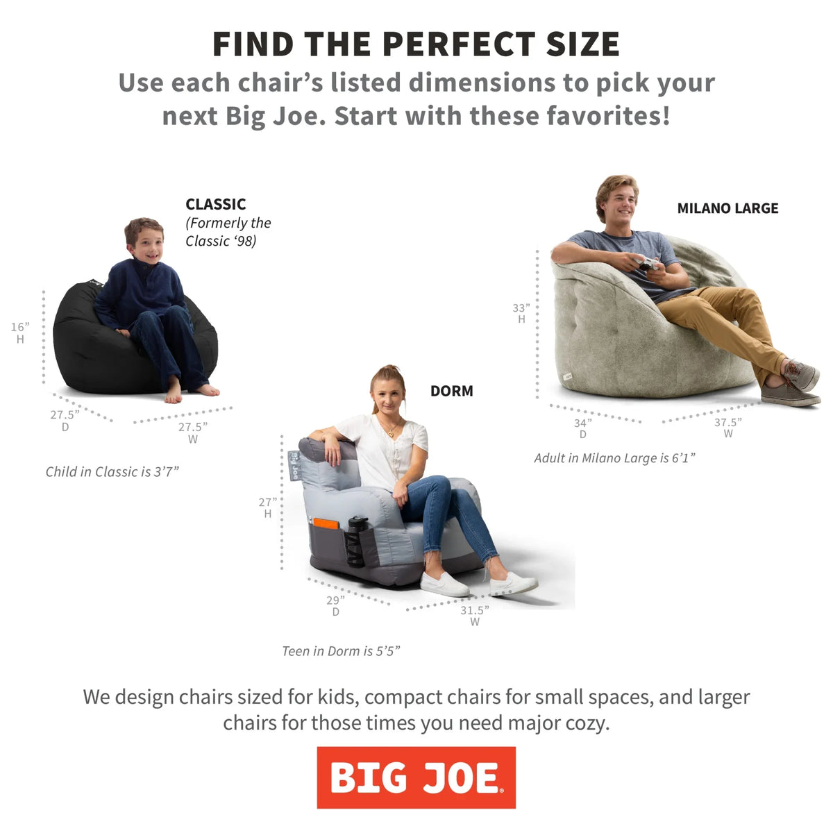 (2 pack) Big Joe Joey Bean Bag Chair, Smartmax, Kids/Teens, 2.5ft, Black