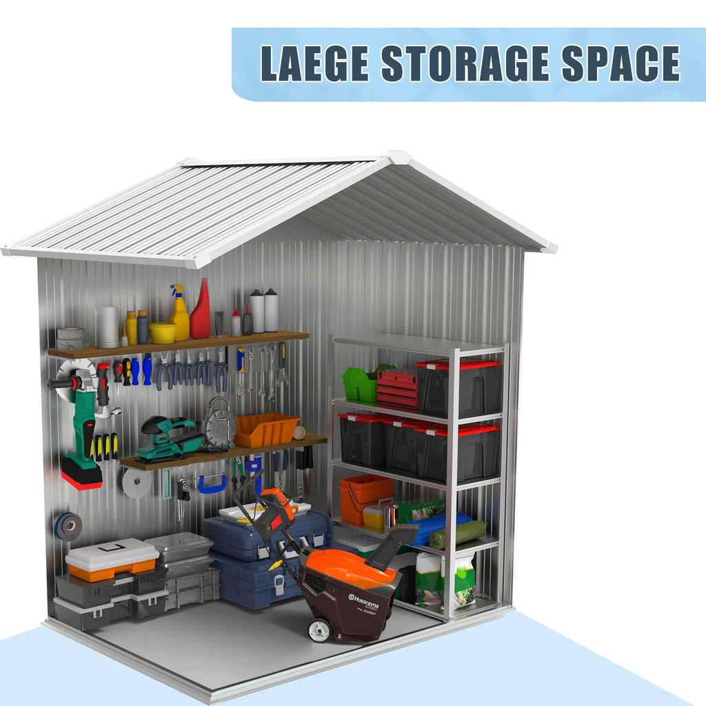 5"4 FT Outdoor Storage shed, Metal Shed with Sloping Roof and Lockable Door, Tool Shed for Bike, Toys, Backyard, Garden, Patio, White