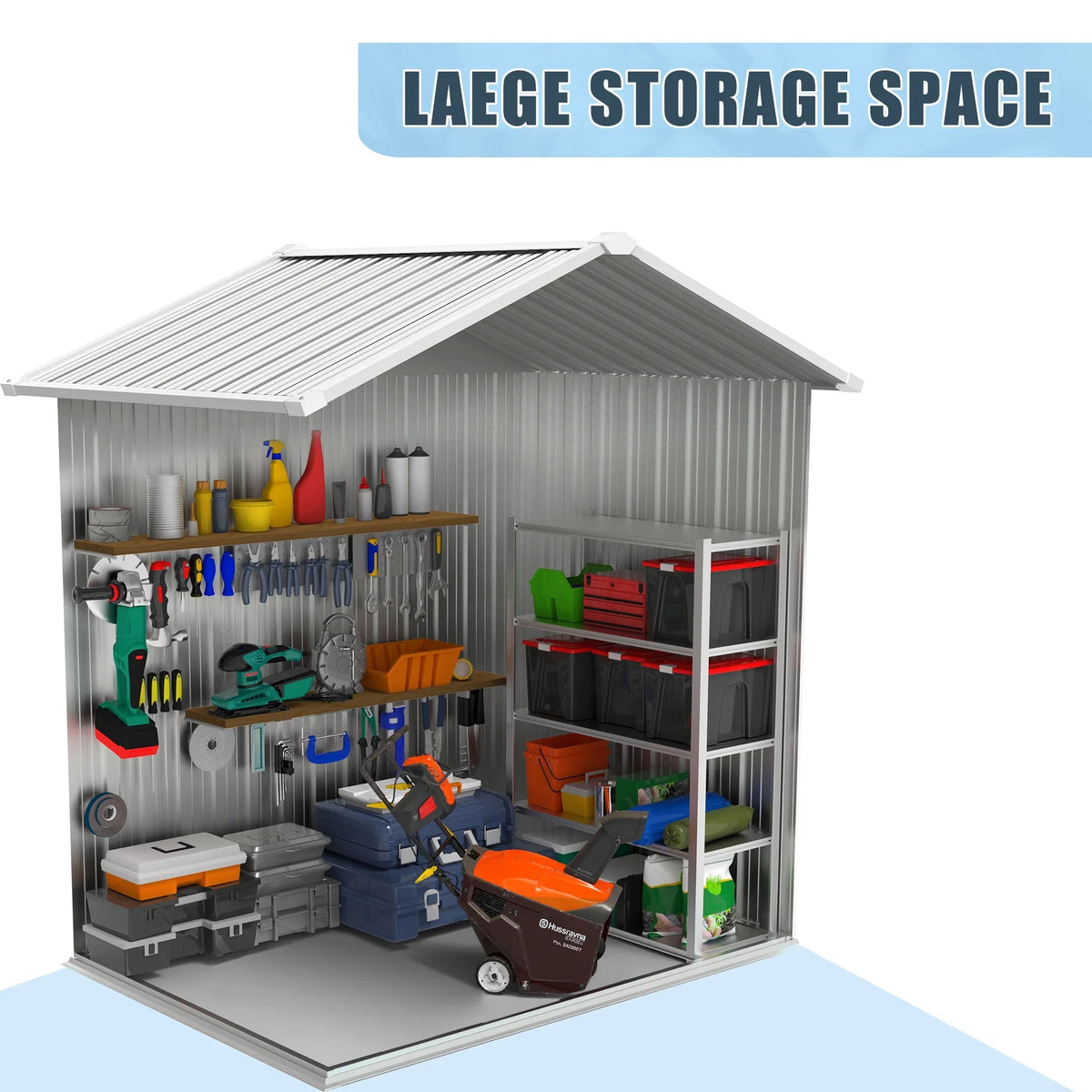 5"4 FT Outdoor Storage shed, Metal Shed with Sloping Roof and Lockable Door, Tool Shed for Bike, Toys, Backyard, Garden, Patio, White