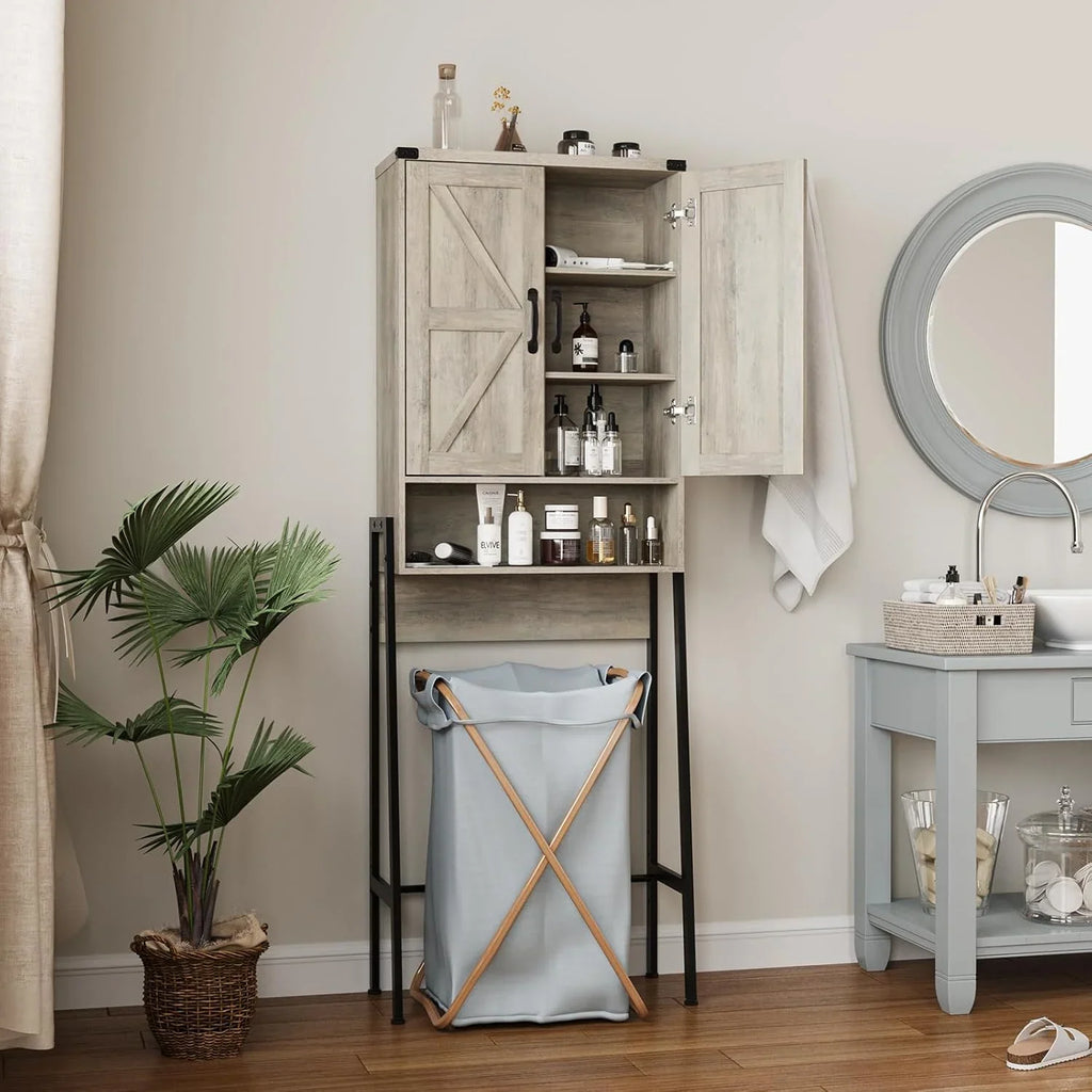 Vabches Over The Toilet Storage Cabinet, 68" H Farmhouse Freestanding Bathroom Storage Organizer with Double Doors & Storage Shelves