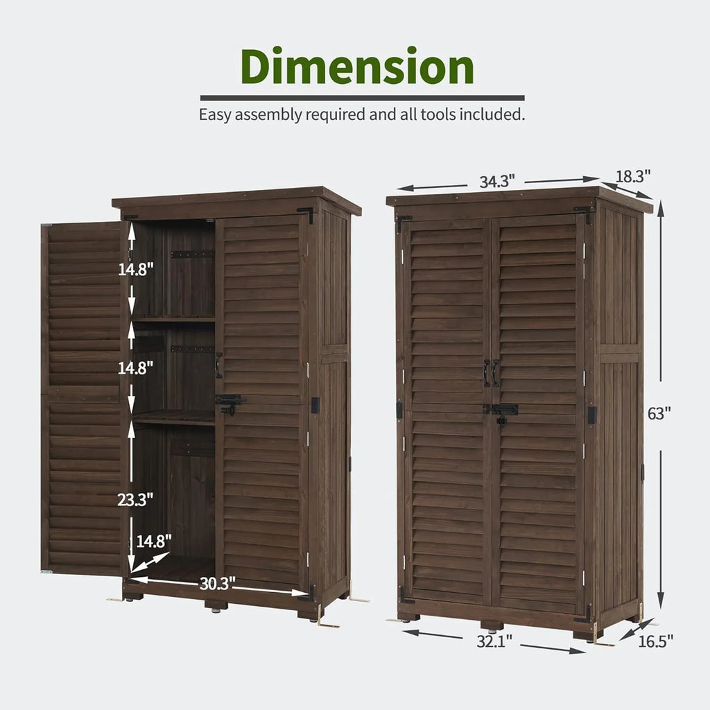 MCombo Tall Garden 1.52 x 2.85 ft. Wood Storage Shed, Brown