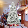 Qunler 9ft Snow Flocked Christmas Tree with 2028 Tips, Artificial Snowy Xmas Pine Tree with Reinforced Metal Base for Home Office Party Holiday Decorations,White(NO Light)