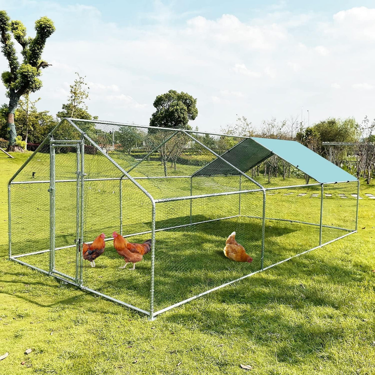 Large Metal Chicken Coop Chicken Run,Chicken Pen with Water-Resident and Anti-UV Cover,Duck Rabbit House Outdoor(10" W x 13" L x 6.5" H)
