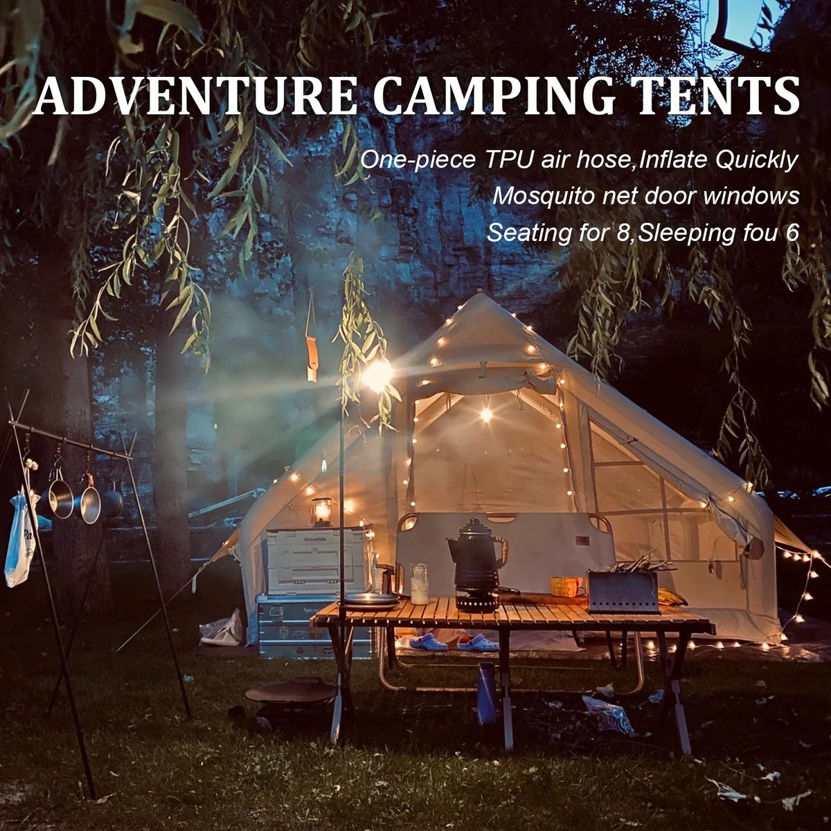 Inflatable Camping Tents 4/6/8/10 Person,129 Square Feets Large Blow up Tent with Stove Jack