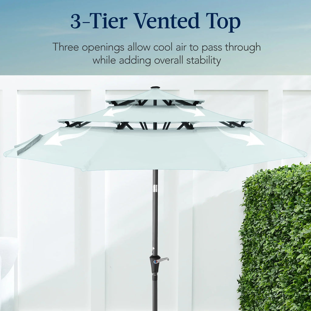 Best Choice Products 10ft 3-Tier Patio Umbrella, Market Sun Shade w/ Tilt Adjustment, Easy Crank - Red