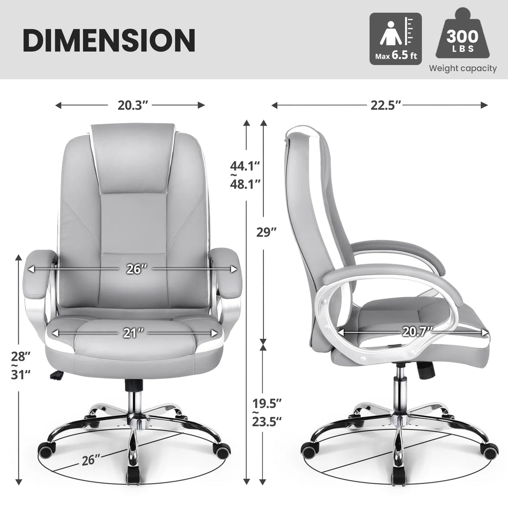 NEO CHAIR Home Office Chair, Heavy Duty Leather Office Chair, Ergonomic High Back Cushion Lumbar Back Support, Computer Desk Executive Chair for Work, 8 Hours Comfort, Jet Black