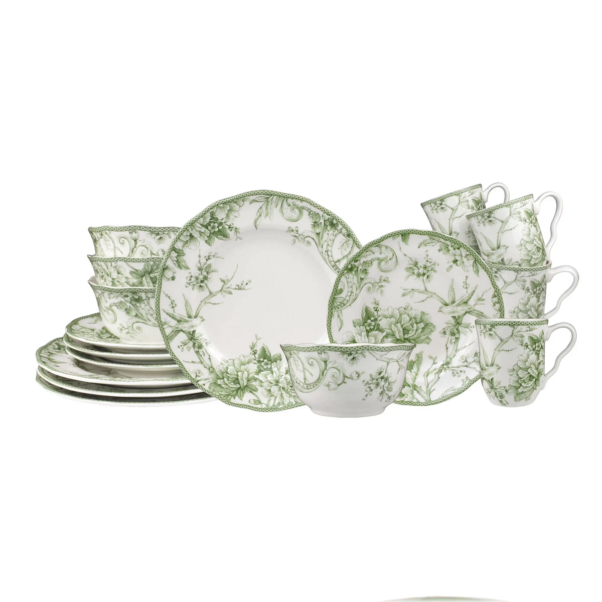 222 Fifth Adelaide Round 16-Piece Porcelain Dinnerware Set, Black Toile