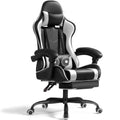 Lacoo PU Leather Gaming Chair Massage Ergonomic Gamer Chair Height Adjustable Computer Chair with Footrest & Lumbar Support, White
