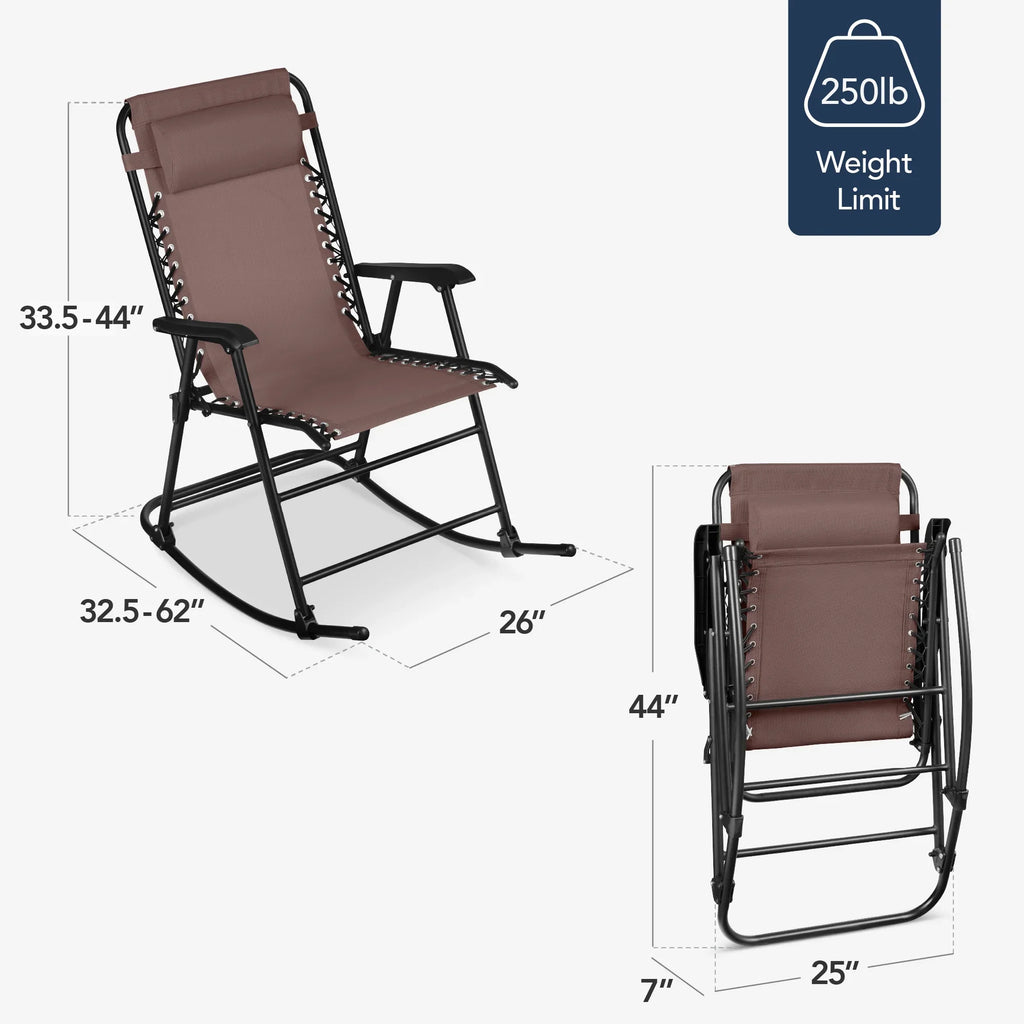 Best Choice Products Folding Outdoor Zero Gravity Rocking Lounge Chair w/ Headrest Pillow - Black