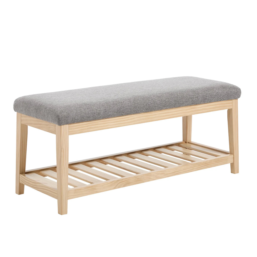 Zesthouse 42.9�?Shoe Bench with Storage, Entryway Bench for Living Room, Bedroom and Hallway, Linen Fabric Upholstered Bench with Solid Wood Shelf, Gray