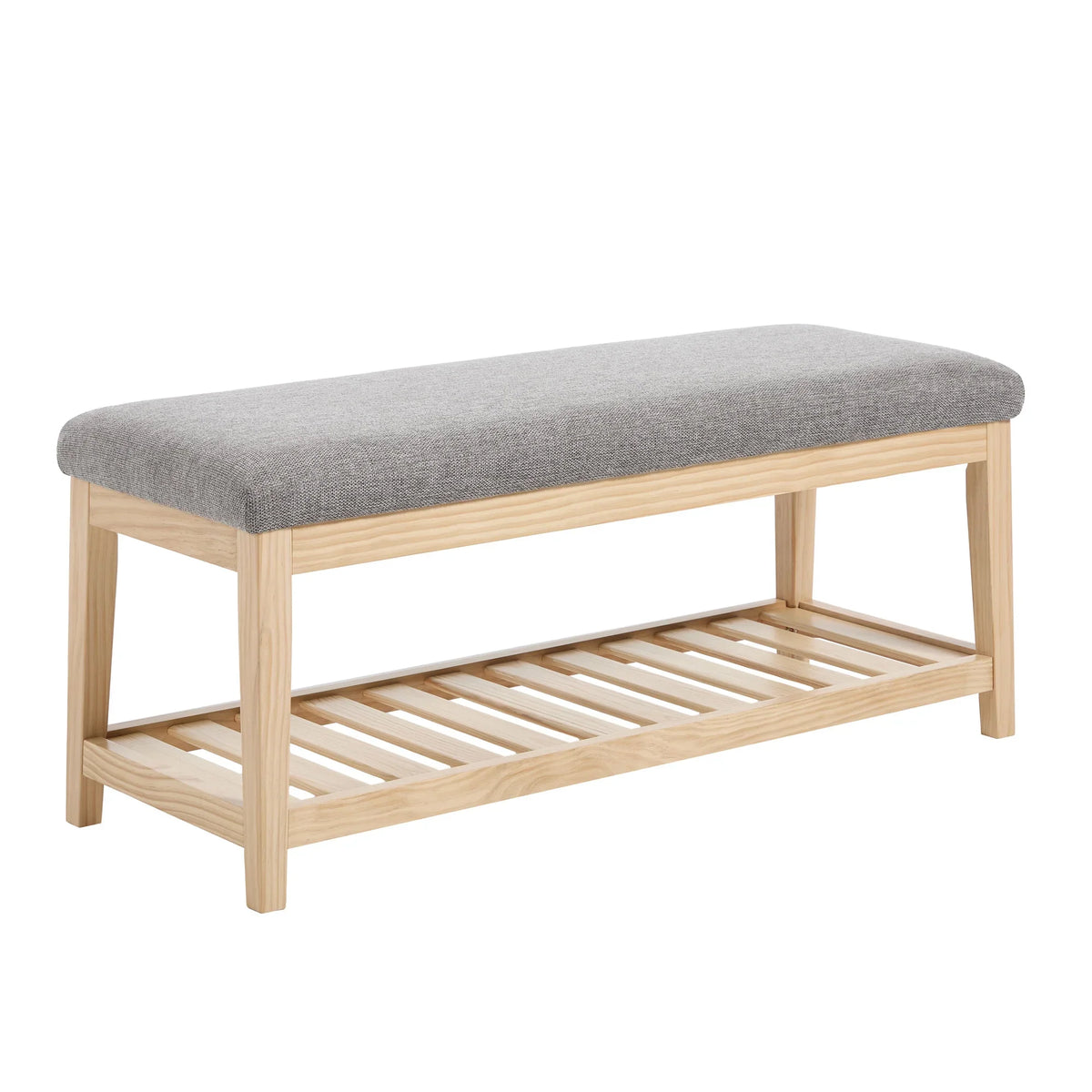 Zesthouse 42.9�?Shoe Bench with Storage, Entryway Bench for Living Room, Bedroom and Hallway, Linen Fabric Upholstered Bench with Solid Wood Shelf, Gray