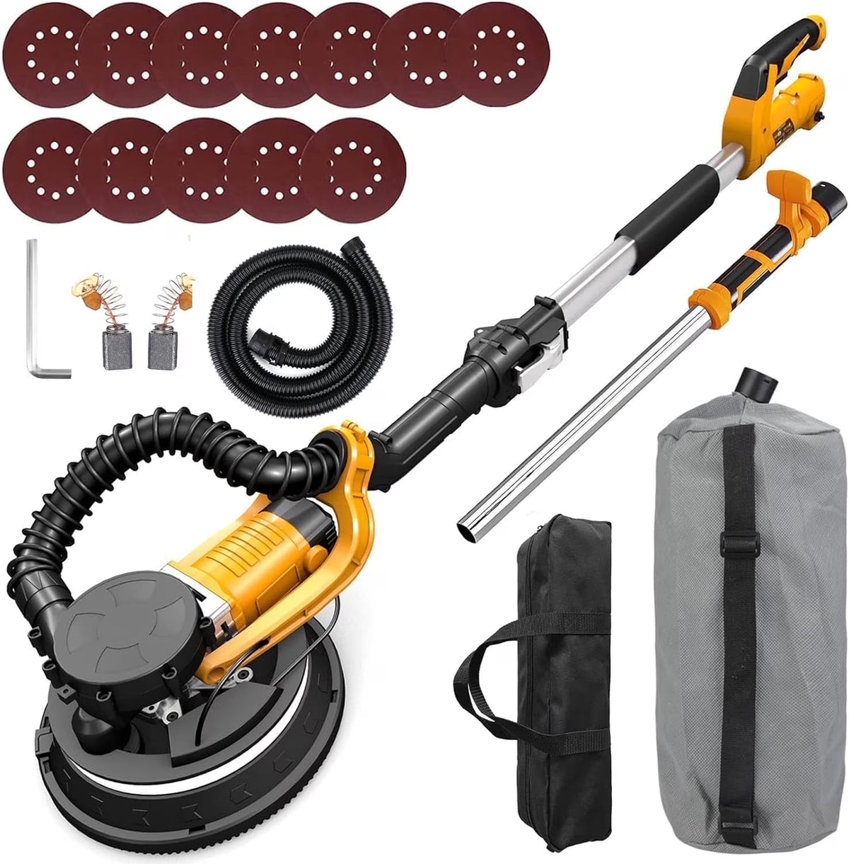 ZHJAN Electric Drywall Sander with Vacuum - Heavy Duty 880W, 5-Speed 1000-2100RPM, Extendable Handle, 12 Discs & Dust Bag, LED Light (59")