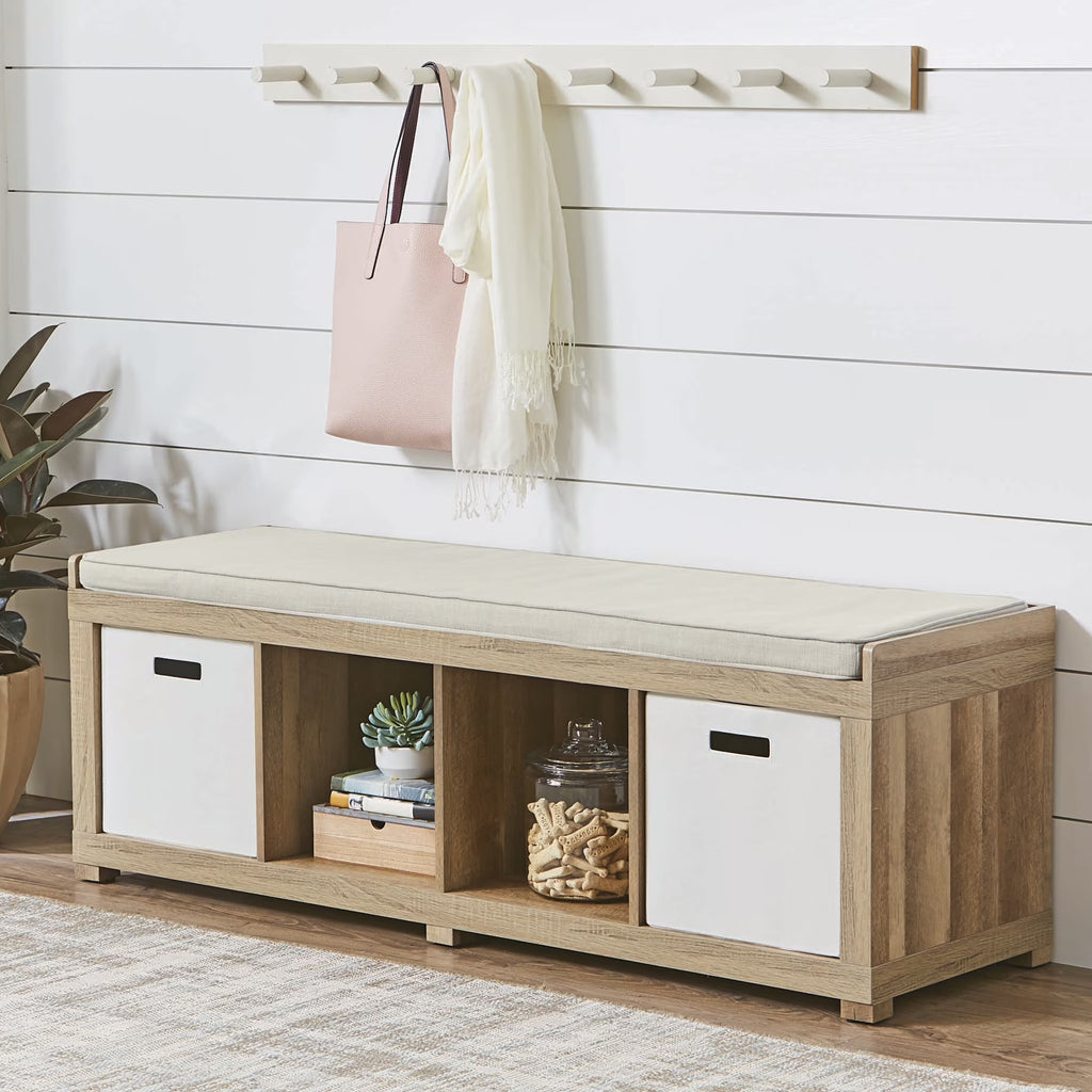 Better Homes & Gardens 4-Cube Shoe Storage 58.39" Bench, Weathered