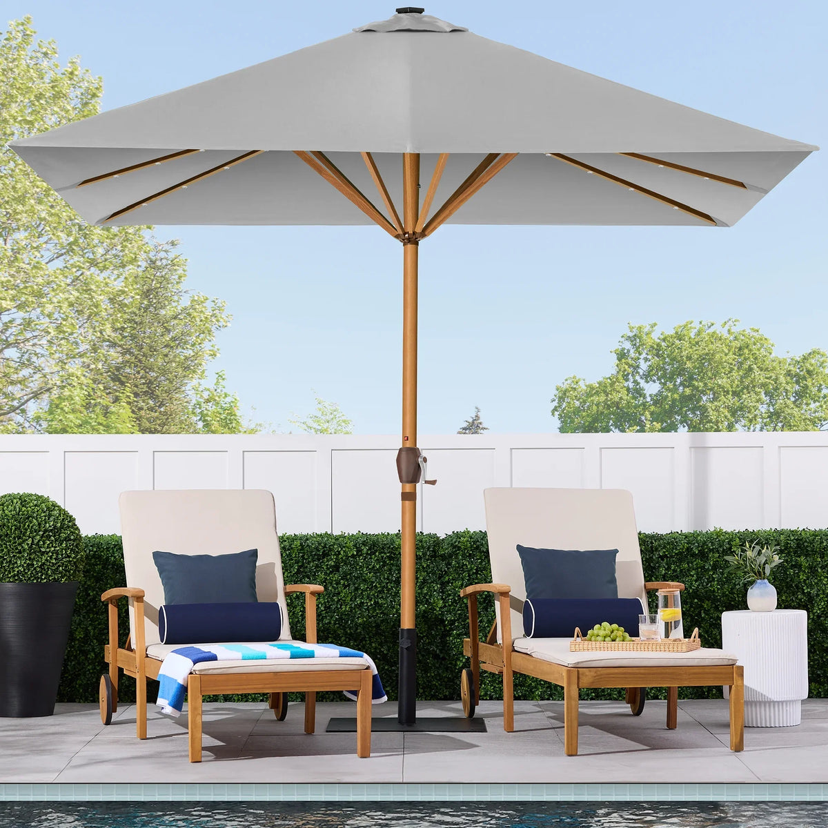 Best Choice Products 9ft Deep Square Solar LED Lighted Patio Umbrella w/ Woodgrain Pattern, UV-Resistant - Black