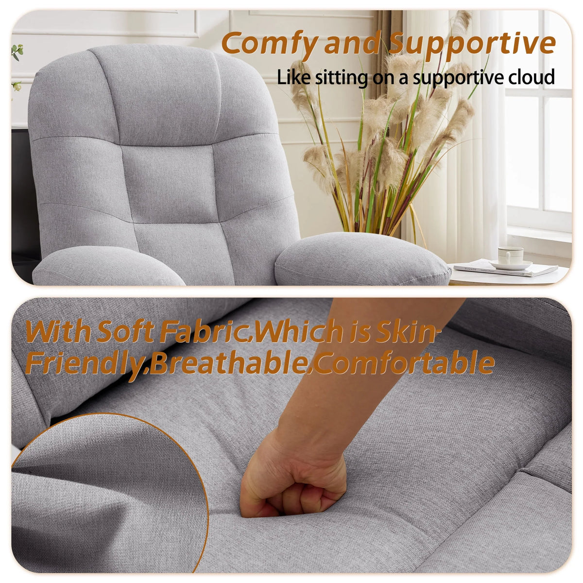 Korser Manual Swivel Rocker Recliner Chair for Living Room,Small Recliner Sofa for Small Spaces,Linen Fabric,Dark Black