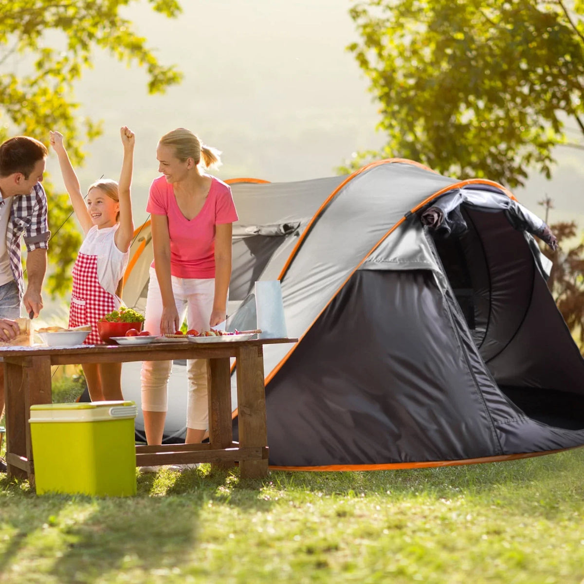 Tcbosik Easy Pop Up Tent for 5-8 Person, Automatic Setup Instant Family Tent with 2 Doors and 4 Mosquito Net Windows, Waterproof Camping Tent with Carry Bag for Hiking & Traveling, Khaki