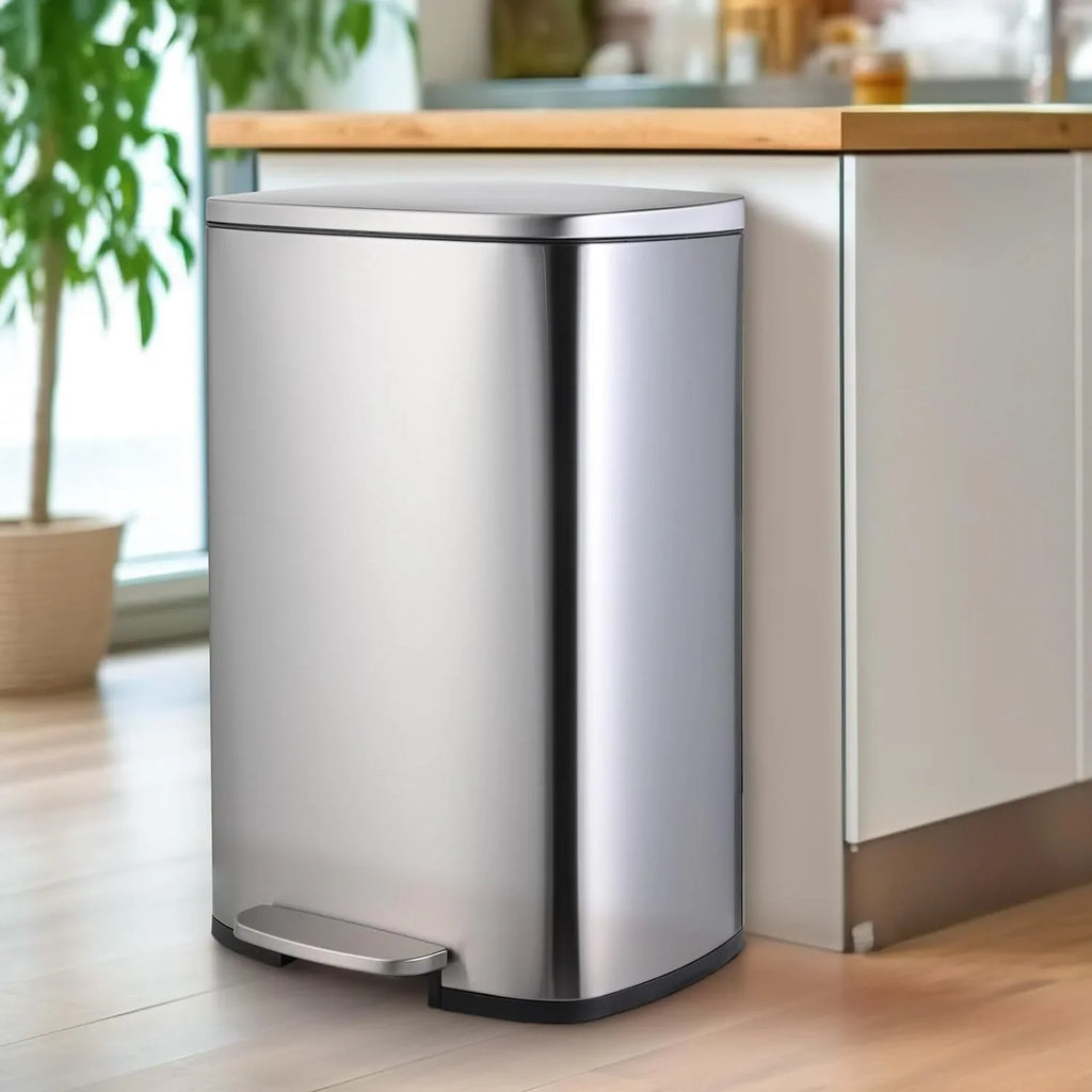 Arlopu Step Trash Can Combo Set, 13.2 Gallon & 1.3 Gallon, Stainless Steel Garbage Bin with Foot Pedal for Kitchen, Home, Office, Soft-Close Lid