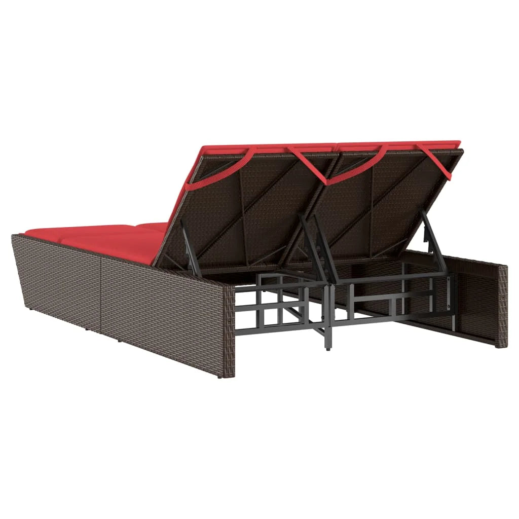 vidaXL Double Sun Lounger with Cushions Outdoor Poly Rattan Brown/Gray/Black