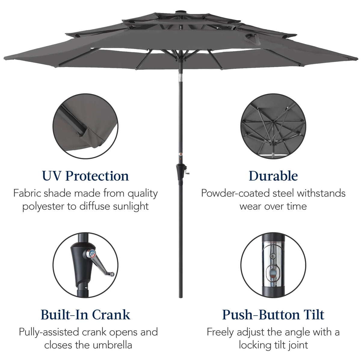 Best Choice Products 10ft 3-Tier Patio Umbrella, Market Sun Shade w/ Tilt Adjustment, Easy Crank - Red