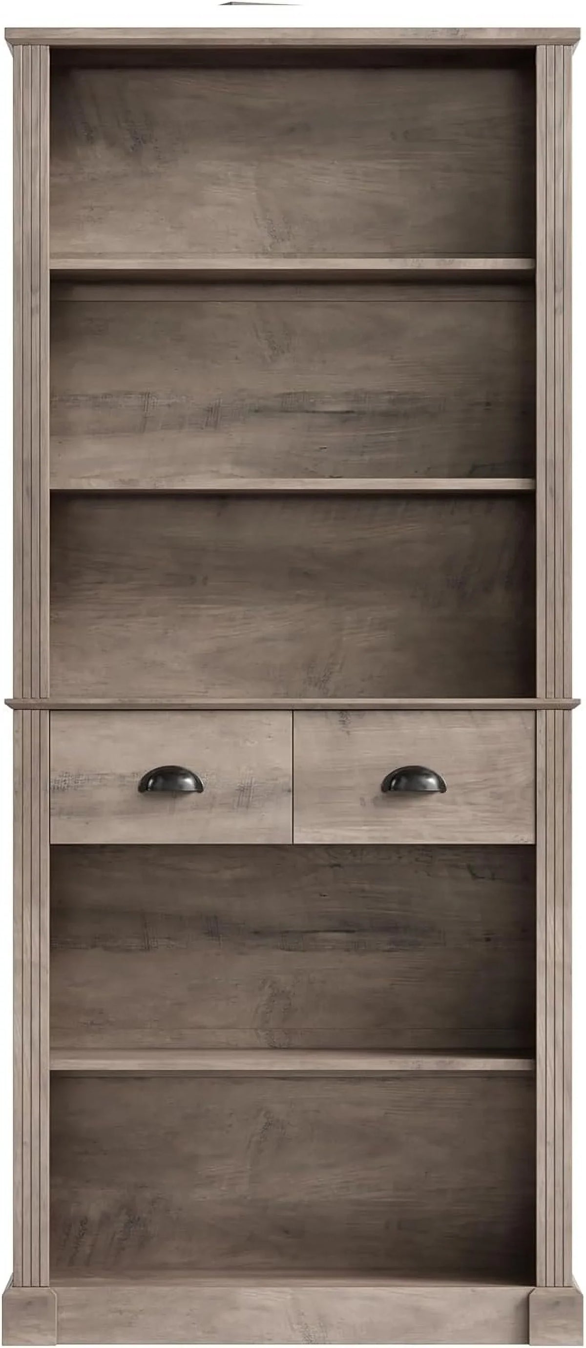 72" Farmhouse Bookshelf and Bookcase with Storage, Tall Bookshelf with Drawers, 5 Tier Book Shelf with Storage, Wood Display Shelves for Home Office, Study, Wash Gray