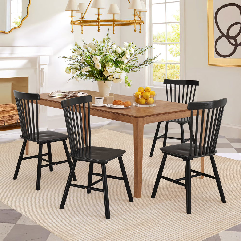 Dycanpo Dining Chairs Set of 4, Black Kitchen/Dining Room Wooden Chairs with Mid Century Modern,18''