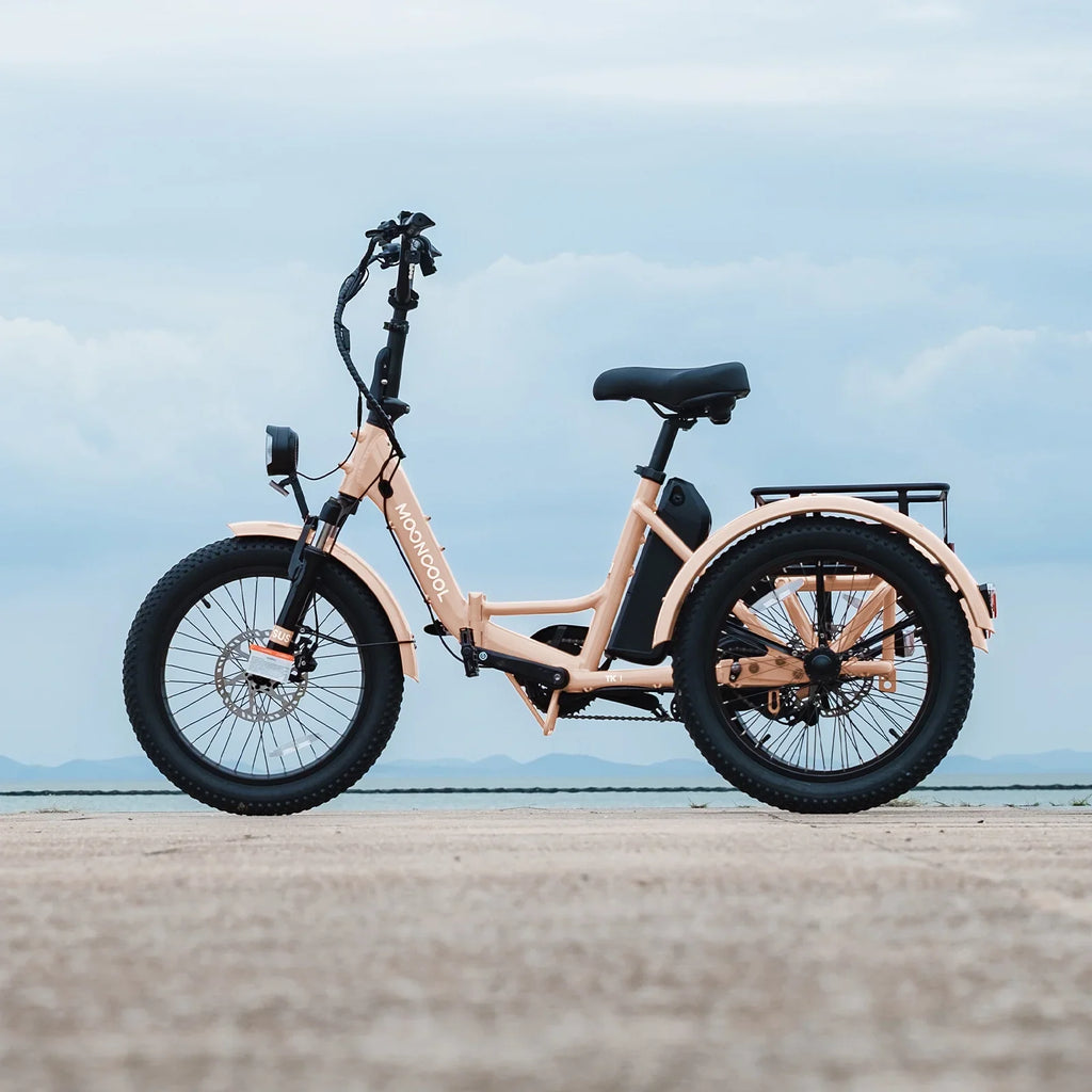 MOONCOOL TK1 Folding Electric Tricycle for Adults,48V 14.5Ah Removable battery, 500W"Peak 1000w"Motor, 20" Fat Tire Step-Thru 3Wheel Electric Bicycle w/Front&Rear Baskets, Certified to UL 2849 by SGS