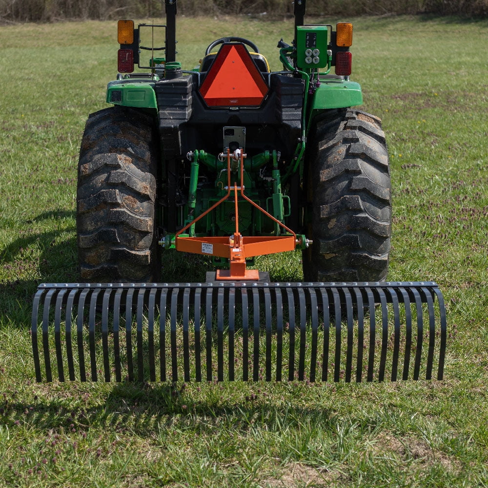 Titan Attachments 3 Point 5 FT Landscape Rake with Bolt-On Wheels for Compact Tractors, Fits Category 1 Hookup, Tow-Behind Garden Tool, Landscaper, and Grass Comb