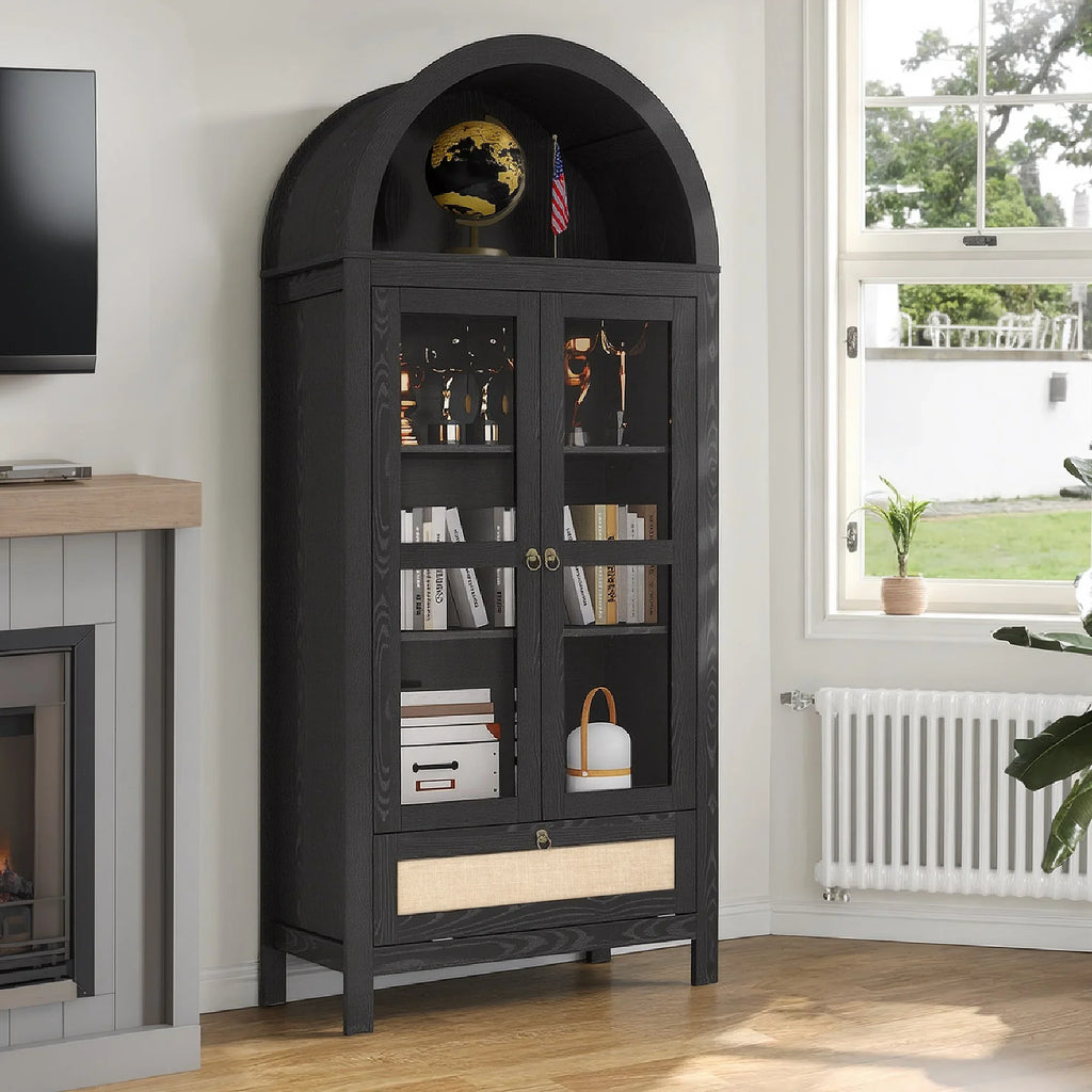 LAZZO 73-Inch Tall Arched Kitchen Pantry Storage Cabinet, 2 Doors, Brown