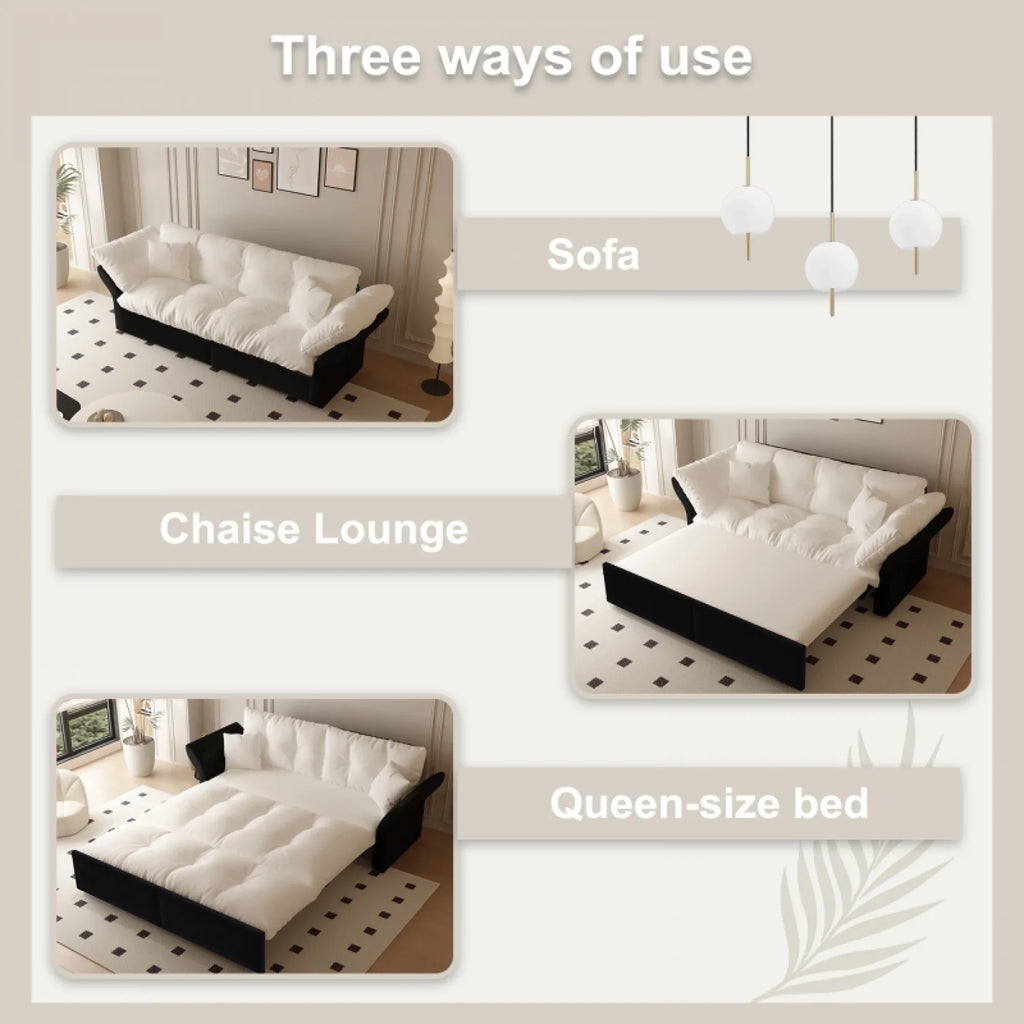 66" Queen Pull Out Sofa Bed, 3-in-1 Convertible Sleeper Sofa with Side Storage,Multi-Functional Velvet Loveseat Bed for Living Room,Bedroom
