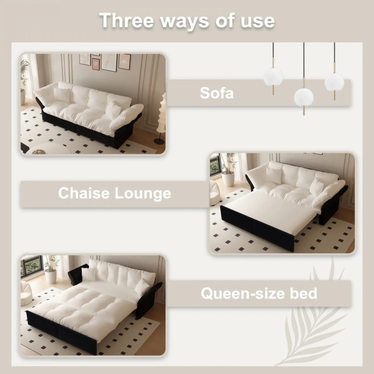 66" Queen Pull Out Sofa Bed, 3-in-1 Convertible Sleeper Sofa with Side Storage,Multi-Functional Velvet Loveseat Bed for Living Room,Bedroom