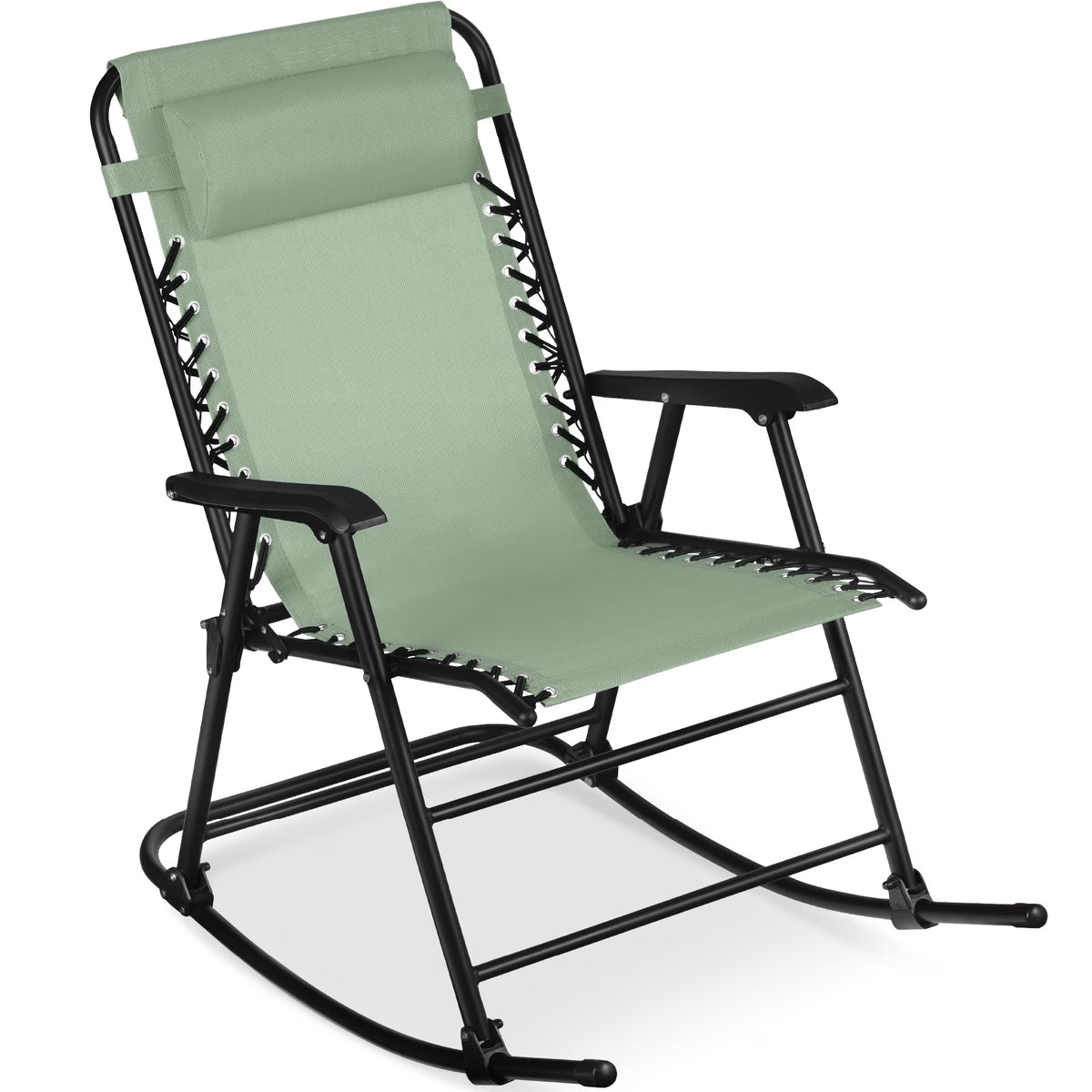 Best Choice Products Folding Outdoor Zero Gravity Rocking Lounge Chair w/ Headrest Pillow - Black
