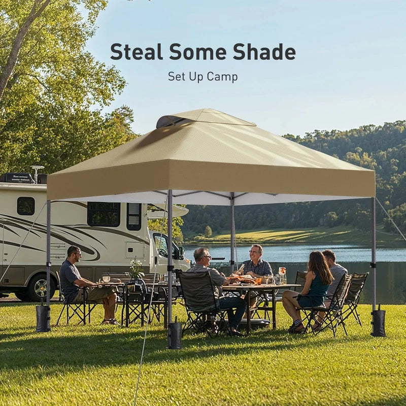 CHITOOMA 10 x 10ft Pop up Canopy Tent, Instant Outdoor Shelter Easy Portable Straight Leg Canopy Tent with Pockets Sidewall, White