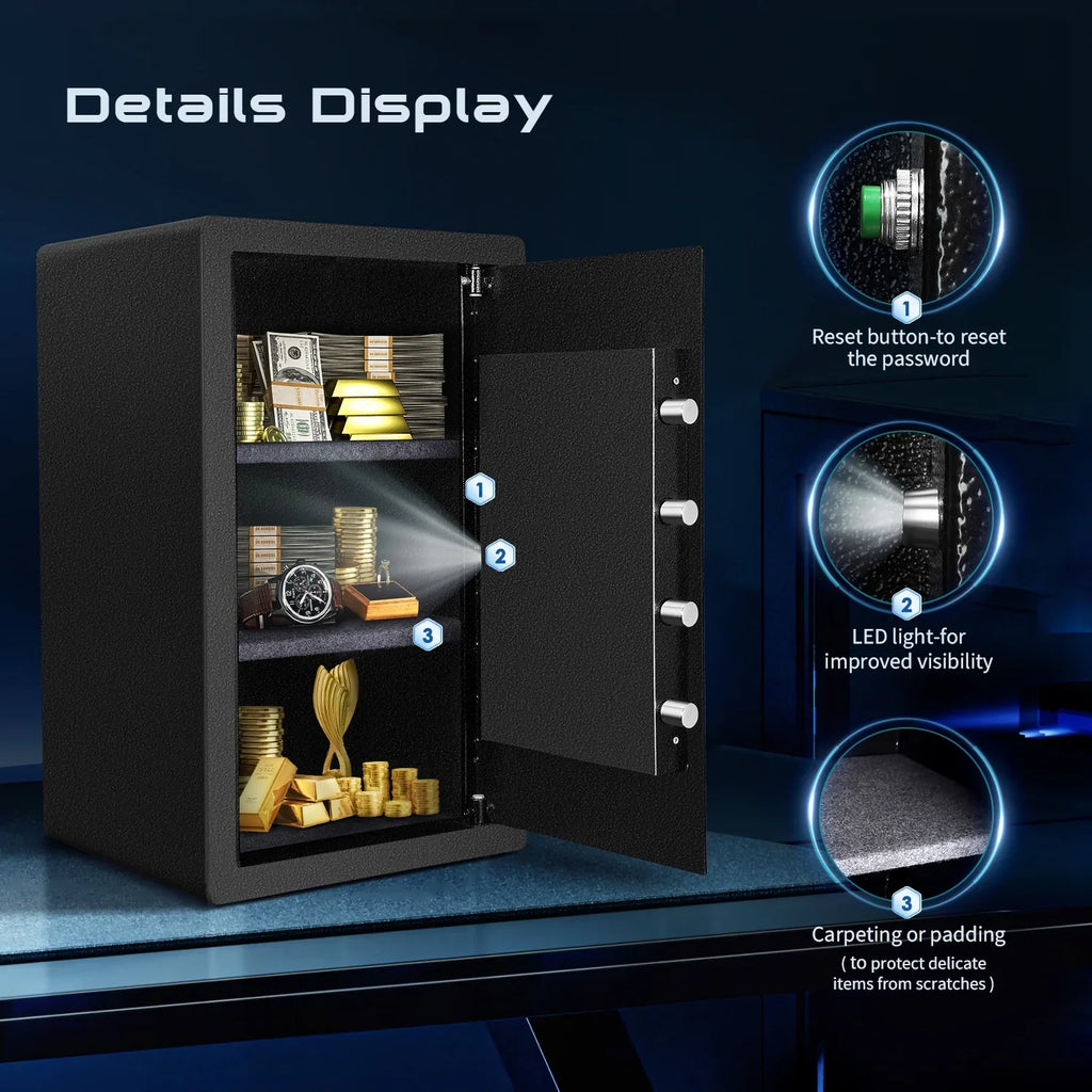 SRWTRCHRY 4.2 Cu ft Large Safe Box Fire-Resistant, Home Safe with Digital Keypad and Deposit Slot & Dual Alarm System, Money Safe With Mute Function and LED Light, Safe for Money Valuables