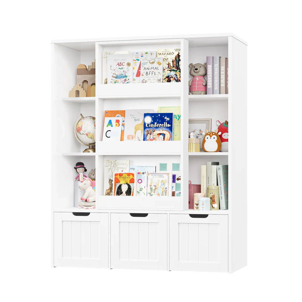 Homfa 6 Cube Toy Storage, Cube Organizer with Sliding Rack, 3 Drawer Kids Bookcase and Bookshelf, White