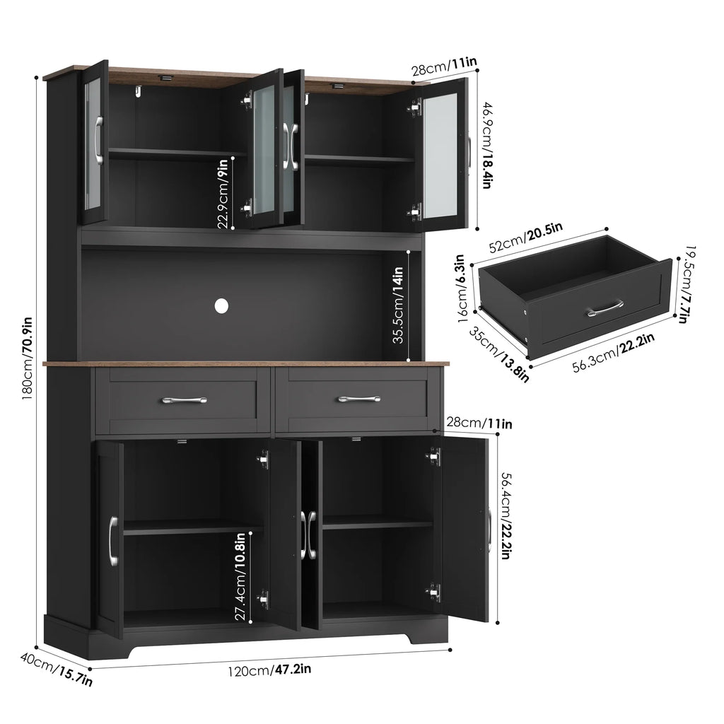 Homfa 71'' Tall 2 Drawer Kitchen Pantry Buffet Hutch, 4 Door Freestanding Cupboard Storage Cabinet, White