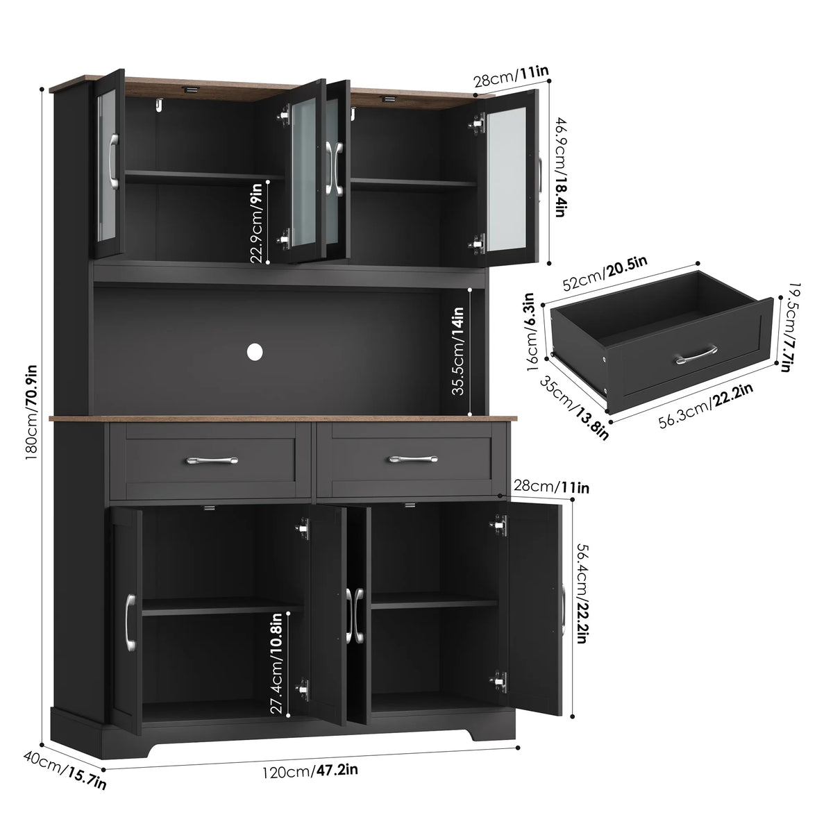 Homfa 71'' Tall 2 Drawer Kitchen Pantry Buffet Hutch, 4 Door Freestanding Cupboard Storage Cabinet, White