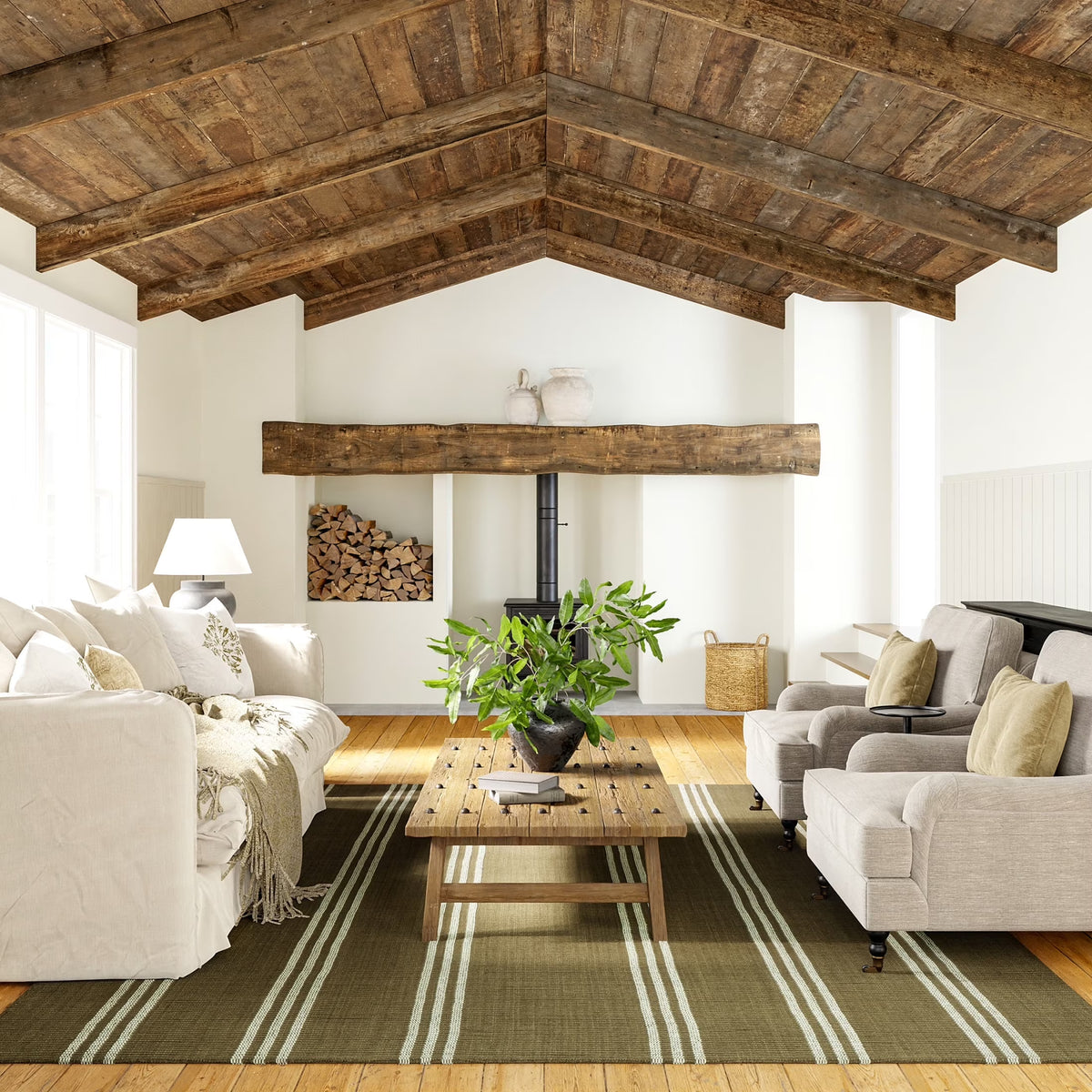 Rugs USA Hawthorn Striped Wool Area Rug, 4' x 6', Hawthorn Ivory